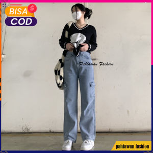 Celana Jeans Wanita Boyfriend Cargo ootd