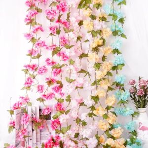 2.3M Artificial Cherry Blossoms Rattan Wedding Arch Decor Vine Fake Plant Wreath Hanging Vine Simulation Silk Flowers Home Party Decor