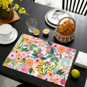 Bộ 2/4/6 Tấm Lót Bàn Bằng Vải Lanh Polyester VIKAMA Bộ 2/4/6 Tấm Lót Bàn Bằng Vải Lanh Polyester Trang Trí Nhà Bếp Chống Trượt Chống Nước & Dễ Chăm Sóc Cho Gia Đình