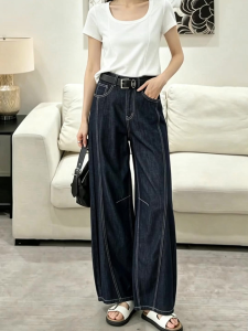 MANMI | Quần Jeans Dáng Rộng eo Cao Thon Gọn Đường Kim Mắt Chân Vịt