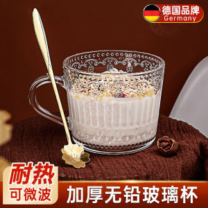 High Aesthetic Value Glass Cup with Lid Spoon for Women Breakfast Cup Microwave Safe Heat Resistant Milk Water Cup Oats Bowl