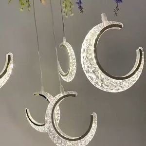 Creative Wedding Props Acrylic Moon Pendant Shell Love-Shaped Ceiling Decorative Lamp Wedding Welcome aArea Pendant New Creative Wedding Props Stars and Moon Hanging String Acrylic Oval Ceiling Wedding Hall Hotel Decoration Lamps