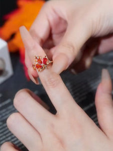 Red Maple Leaf Ring Adjustable Open Design for Women Trendy High-End Sensation Minimalist Luxury Finger Ring Fashion Jewelry