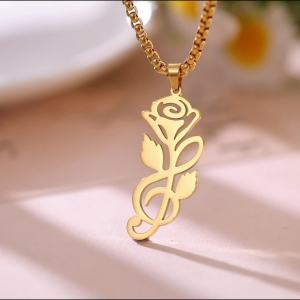 SKYRIM Elegant Rose Necklace Stainless Steel Necklace Box Chain for Women