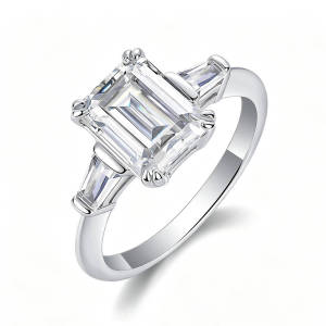 925 Sterling Silver 3CT Emerald Three Stone Baguette Ring D VVS1 Moissanite Multi Tone Minimalist Wedding Fine Jewelry For Women