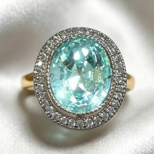 Huitan Round Shaped Women Two Tone Ring Gentle Wedding Party Inlaid Brilliant Blue Cubic Zirconia Fashion Accessories Jewelry