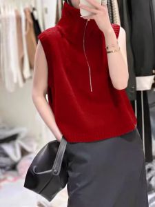 Womens Half-Zip Double-Layered Collar Grey Vest