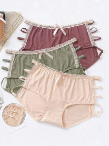 กางเกงชั้นในทรงสามเหลี่ยมผ้าฝ้ายแท้ไซส์ใหญ่สำหรับผู้หญิง กางเกงชั้นในไร้ตะเข็บระบายอากาศได้ดี ขอบลูกไม้ ทรงเอวกลาง ทรงหวาน