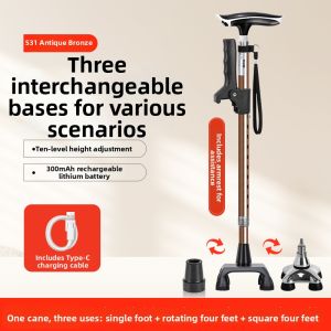 LEZHONGFU | Elderly Assistive Walking Cane Telescopic Anti-slip Rechargeable With Light