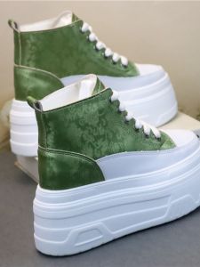 Giày Cao Đến Mắt Cá Chân Đế Cao 12cm Thời Trang Thường Ngày Cho Nữ Giày Cao Su Màu Xanh Lá Cây Giày Đế Cao Tăng Chiều Cao Cho Nữ