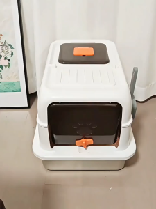 Stainless Steel Litter Box Semi-enclosed Splash-proof And Leak-proof Design Removable Lid Suitable For Big Cats And More