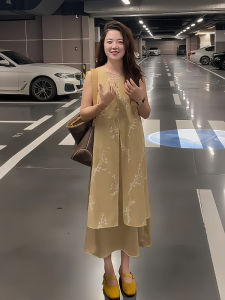 plus Size Floral Polyester Long Sleeved round Collar Print A-Line T-Shirt Office Atmosphere for Small Stature with Chain Necklace Dress