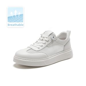 Belle | Mens Ventilated White Summer Shoes Thick Heel Increased