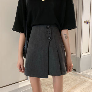 กระโปรงสั้นทรงเอเอวสูงทรงเอผ่าหน้าไม่สมมาตรสำหรับผู้หญิงไซส์ใหญ่ในฤดูร้อน กระโปรงสั้นทรงเอปิดซิปสีพื้นสไตล์เกาหลี
