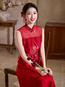 Red New Chinese Style Wedding Dress Luxury Sensation Engagement Evening Gown Vintage Style mid Waist Polyester Fiber