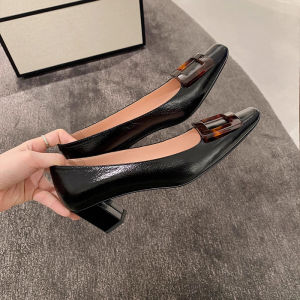 Classic Commuter Square Buckle Chunky Heel Womens Shoes Elegant Personality Low High Heels Fashionable Daily Wear