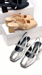 Giày Cao Gót Đế 5cm Mũi Vuông Hở Gót Slingback Giày Nữ Công Sở Êm Chân Giày Cao Gót Big Size Merly 1588