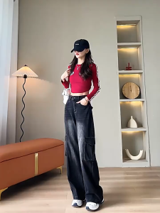 กางเกงยีนส์สีดำเอวสูง รุ่นมาใหม่ ดูสูงดูผอม#V112