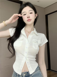 GUZILIAN | Pure Desire Spicy Girl White Short Sleeve Polo Shirt Women Summer Slim Fit Short Length French Style Top Casual Wear Polyester Fiber