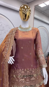 KPs Elegant Two-Tone Fandy Silk Lehenga Set with Heavy Embroidery & Sequins Work