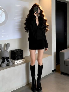 SENWA | Elegant Stylish Black Knitted Sweater Dress