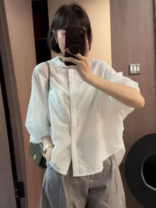 เสื้อเชิ้ตทรงหลวมสไตล์ลำลองสำหรับผู้หญิงในช่วงฤดูร้อน เสื้อเชิ้ตคอตั้งแขนยาวทรงหลวมสไตล์พื้นฐานสำหรับผู้หญิง ชุดทำงานลำลอง