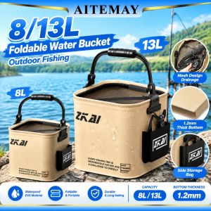 Aitemay Túi đựng đồ cầm tay có thể thu gọn xô nước Câu Cá Túi Đựng Lưới Đánh Cá chống thoát vật liệu EVA 8L 13L Túi đựng đồ cầm tay cho xe câu cá dã ngoại bãi biển