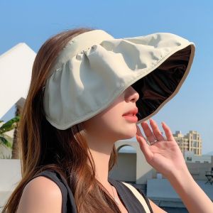 Womens Sun Protection Hat Face Covering Shell Hat Black Glue Anti-Uv Empty Top Spring Summer Autumn Outing Casual Style