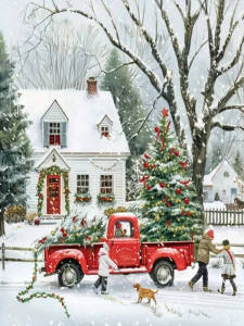 Huacan 5D Diamond Painting Christmas Tree Gift Winter Farmhouse Snow Scene Mosaic Embroidery Wall Art For Home Decor