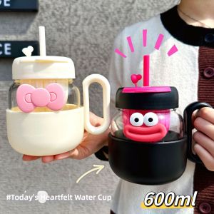 Elegant Womens Heat-resistant Glass Cup With Tea Separator Dual-drink Straw