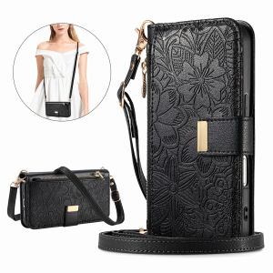 szhaiyu | Leather Zipper Crossbody Wallet Card Slot Phone Case for Samsung Galaxy S26 S25 Ultra S24 FE S23 S22 S21 Plus Wrist Strap Cover