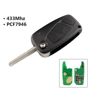 YIQIXIN 3 Nút 434 MHz Lật Chìa Khóa Điều Khiển Từ Xa Cho Fiat 500 Panda Idea Punto Stilo Ducato Với PCF7946 Chip Xanh Dương/Đen Chìa Khóa Xe Ô Tô