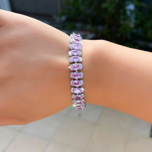 Sequito tuyệt đẹp đá hồng Vòng Tay Cô Dâu trang sức đeo cổ tay Pave hình bầu dục aaaaa Zircon lập phương mạ vàng trắng Phụ kiện đám cưới B408