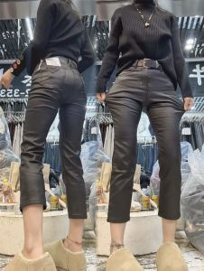 Quần Da Lót Lông Cừu Ấm Áp Mùa Đông Phong Cách Mới Quần Dài Ống Đứng Ôm Sát Quần Dài Thường Ngày Cho Nữ