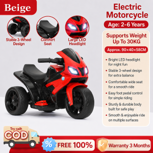 Beige Motorcycle For Kids Rechargeable Toy Mini Led Light Tricycle Motorbike Long Battery Life Electric Motor Music