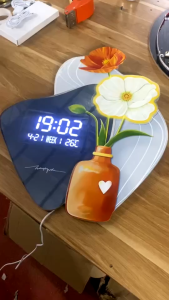 Tranh đồng hồ điện tử decor treo phòng kháchTranh tráng gương bình hoa hiện đại quà tặng tân gia