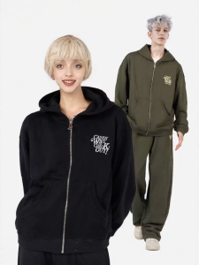 CANOTWAIT_ | Embroidered Logo Zipped Hooded Sweatshirt and Pants Set Men Autumn