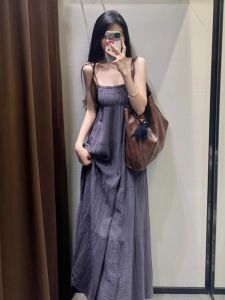 Váy Dài Không Tay Voan Xếp Ly Đi Biển Mùa Hè 2024 Váy Midi Dáng Chữ a Cạp Rộng Không Tay Phong Cách Thường Ngày Cho Nữ