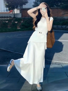 LIRUSHAN | Elegant Slimming White Satin Dress Women French Style