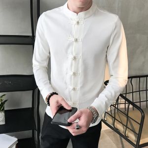 2026 Spring New Men Shirt Chinese Style Clothing Slim Fit Long Sleeves Shirt Camisa Social Office Wear Mandarin Collar Shirt