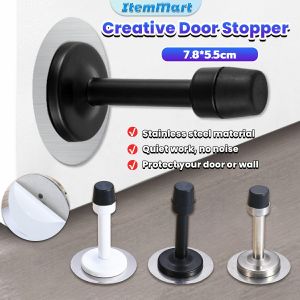 ItemMart Creative Door Stopper Stainless Steel rubber Wall Bracket Bathroom Anti Collision Convenient