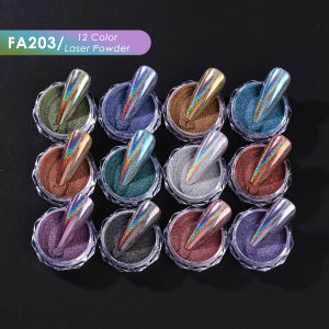 12pcs/set High Quality Holographic Mirror Nail Art Pigment Laser Rainbow Chrome Powder 3D Fine Rubbing Dust Flash Manicure Decor