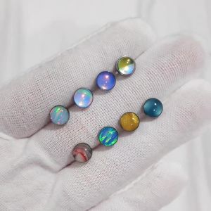 1PC Titanium Round Flash Film Opal Tongue Barbell External Threaded Piercings Screw Barbell Flash Film Tongue Piercing Jewelry