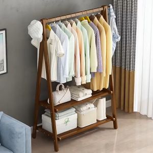 LACCOHUG Bamboo Clothes Rack Foldable 66/86/116CM Bedroom Rak Baju Bertingkat Clothes Haning Rack Hanger Baju 晾衣架 衣帽架
