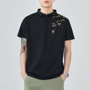 Jeanswest Chinese Style Embroidered Polo Shirt Short Sleeve Men Summer Thin Loose Top T-Shirt Breathable Cool Feeling Cotton Blend