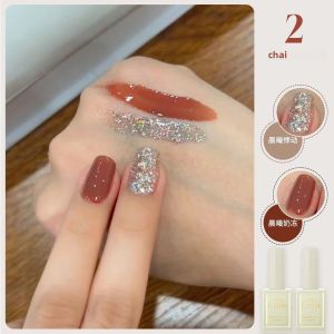 2 Lọ Sơn Gel Móng Tay 15ml Màu Caramel Sữa Mùa Thu Nhũ Làm Cứng Bằng Đèn UV/LED Quà Tặng Ngày Lễ Dành Cho Nữ Dụng Cụ Trang Trí Móng Tay Hàng Ngày