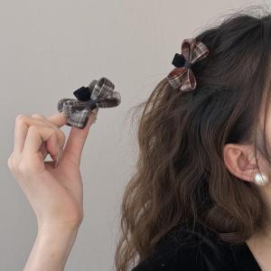 Kẹp Tóc Hình Con Bướm Vải Len Kẻ Caro Cỡ Nhỏ Cho Nữ Mùa Thu Đông Kẹp Tóc Mái Lệch Kiểu Mới 2024 Kẹp Cá Mập
