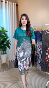 Mama Shop – Váy trung niên V113 Váy Lụa nữ cho mẹ dáng suông