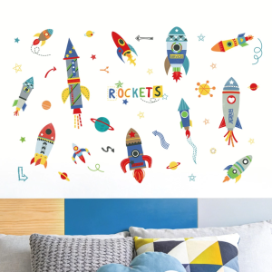 Decal Dán Tường Tên Lửa Ngoài Vũ Trụ Có Keo Sẵn 135x85cm - Trang Trí Phòng Cho Bé
