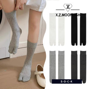 X.Z.MOONLIGH Casual Vertical Striped Mid-Calf 2-Toe Socks for Men Solid Color Thumb Tabi Socks for Women Spring and Autumn Elastic Two-Toe Socks